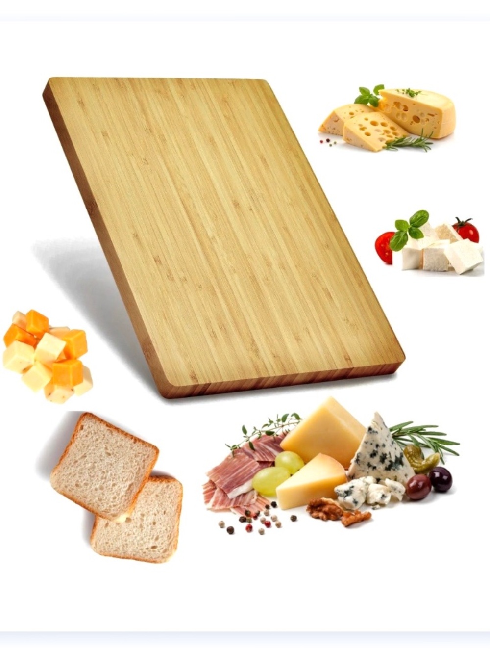 Charcuterie Cheese Meat Bread Serving Tray Bamboo Kitchen Cutting Board 8.75x6